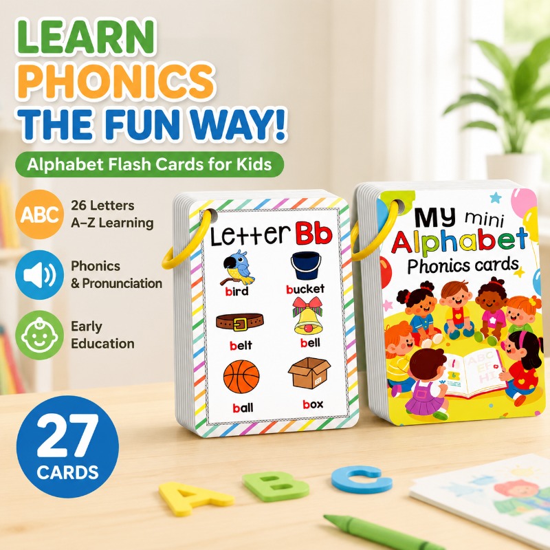 Flash Card Alphabet - แฟลชการ์ดการเรียนรู้ภาษาอังกฤษแบบโฟนิคส์ 27 แผ่น การ์ดฝึกการออกเสียงตัวอักษร อุปกรณ์เสริมทางภาษาศาสตร์ที่ใช้งานได้จริงสำหรับเด็ก