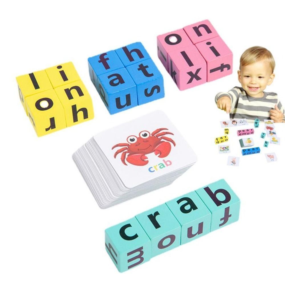 Flash Card Alphabet - การ์ดเกมแฟลช การ์ดการเรียนรู้สำหรับเด็ก เกมสะกดคำตัวอักษรไม้ เกมปริศนา การ์ดคำศัพท์ภาษาอังกฤษแบบบล็อก