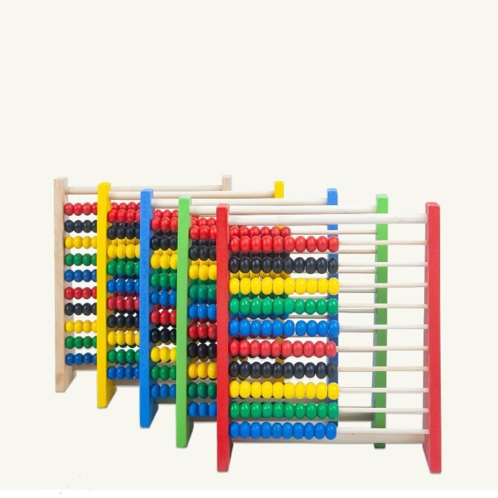 Kids Education Calculator - ลูกคิดไม้ทนทาน สีแดง น้ำเงิน เหลือง ของเล่นเสริมพัฒนาการทางปัญญา ฝึกทักษะการคำนวณ