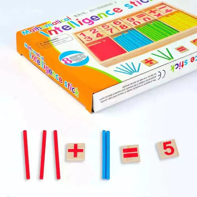 Kids Education Number - แท่งไม้สำหรับนับเลข ของเล่นคณิตศาสตร์ กล่องการเรียนรู้เบื้องต้นพร้อมตัวเลขและเครื่องหมายคณิตศาสตร์ สำหรับเด็กฝึกคำนวณและเล่นในห้องเรียน