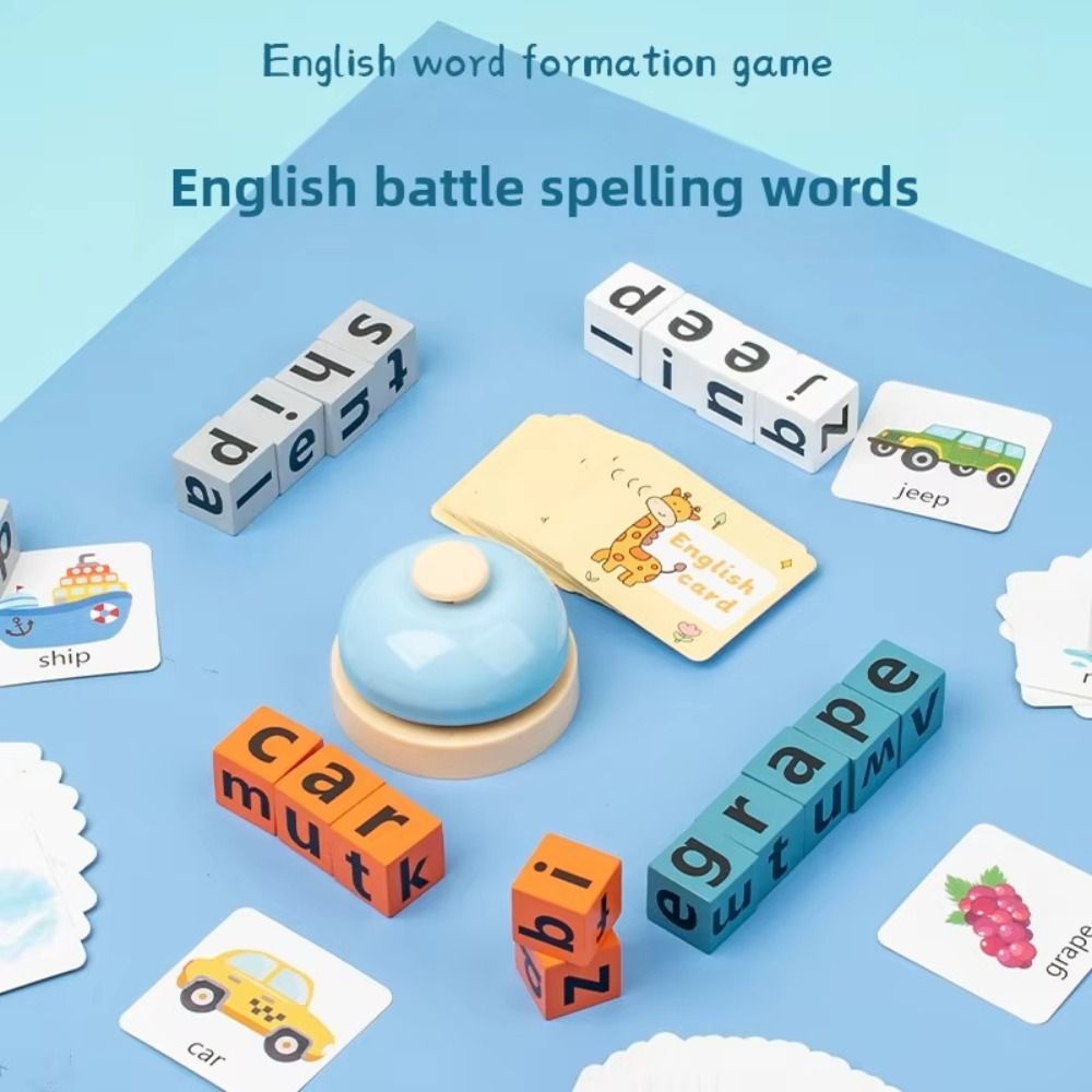 Flash Card Alphabet - การ์ดคำศัพท์แบบแฟลช การ์ดเกมสะกดคำสำหรับเด็ก การ์ดการเรียนรู้สำหรับเด็ก บล็อกไม้สำหรับสะกดคำ เกมจับคู่คำศัพท์ เกมปริศนาแบบโต้ตอบ