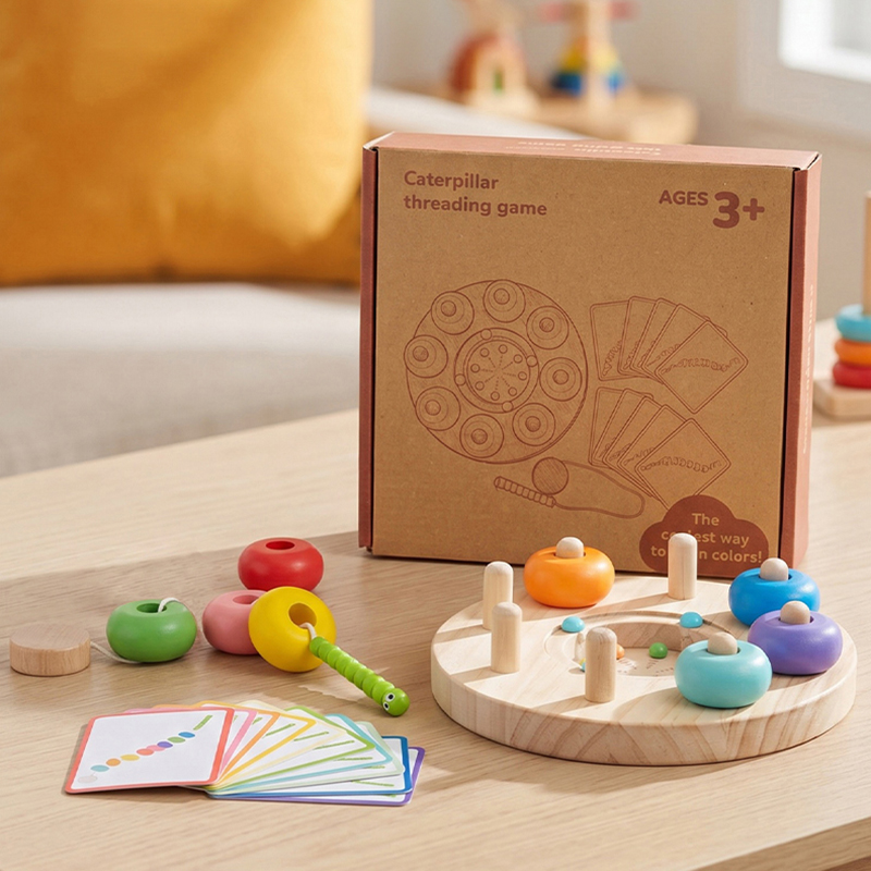 Kids Educational Game 3 - ของเล่นการศึกษาปฐมวัยแบบมอนเตสซอรี่สำหรับเด็กหนอนผีเสื้อร้อยลูกปัดการเรียงลำดับสีเด็กชายและเด็กหญิงของขวัญเกมปริศนาการศึกษา