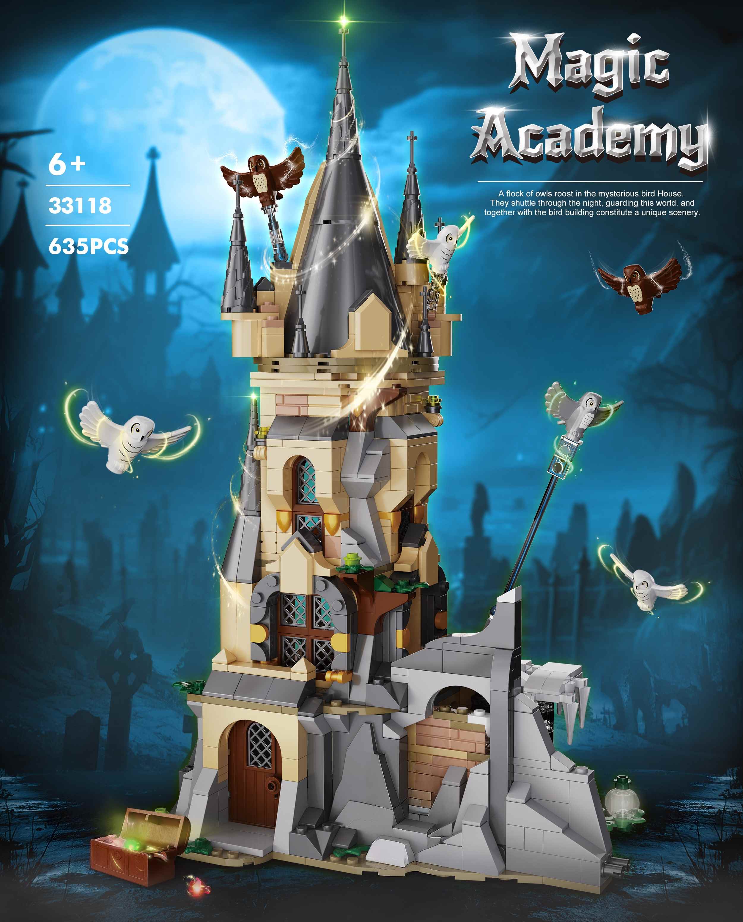 Kids Education Academy - ชุดตัวต่อสร้างปราสาทสถาบันเวทมนตร์ 635 ชิ้น ของเล่นเสริมพัฒนาการสำหรับเด็ก เหมาะเป็นของขวัญวันเกิดหรือวันคริสต์มาสสำหรับเด็กชายและเด็กหญิง